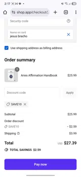 SAVE10 coupon verification screenshot