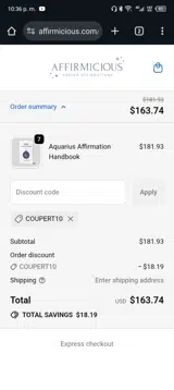 COUPERT10 coupon verification screenshot