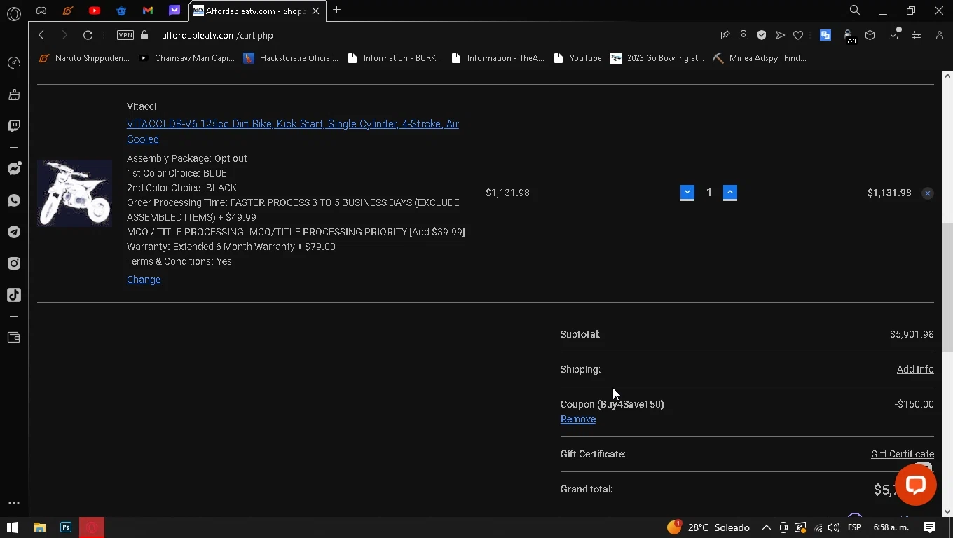 Affordable ATV checkout page showing Affordable ATV promo code box | Screenshot taken by SimplyCodes community member on Aug 31, 2023
