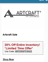 ARTCRAFT-SALE coupon verification screenshot