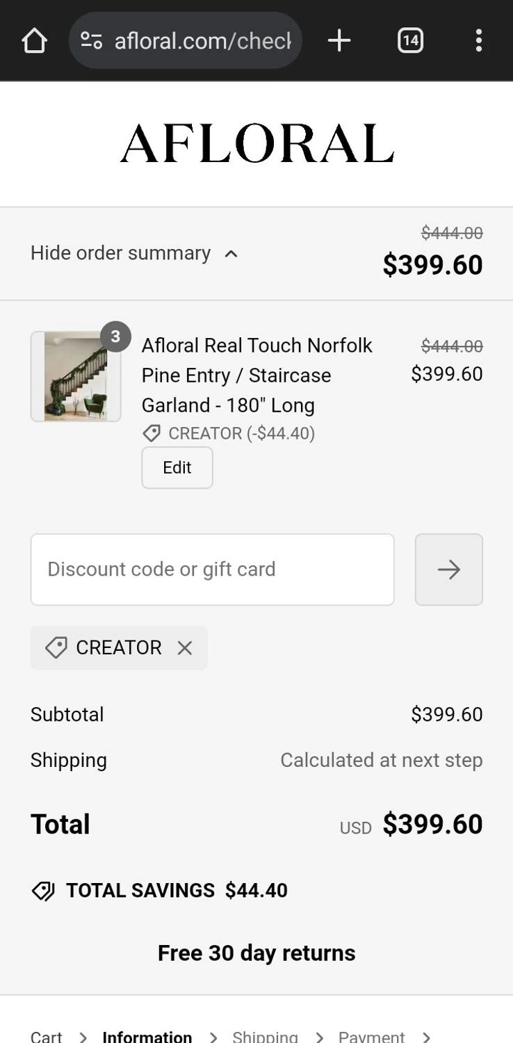 where to use Afloral promo code box