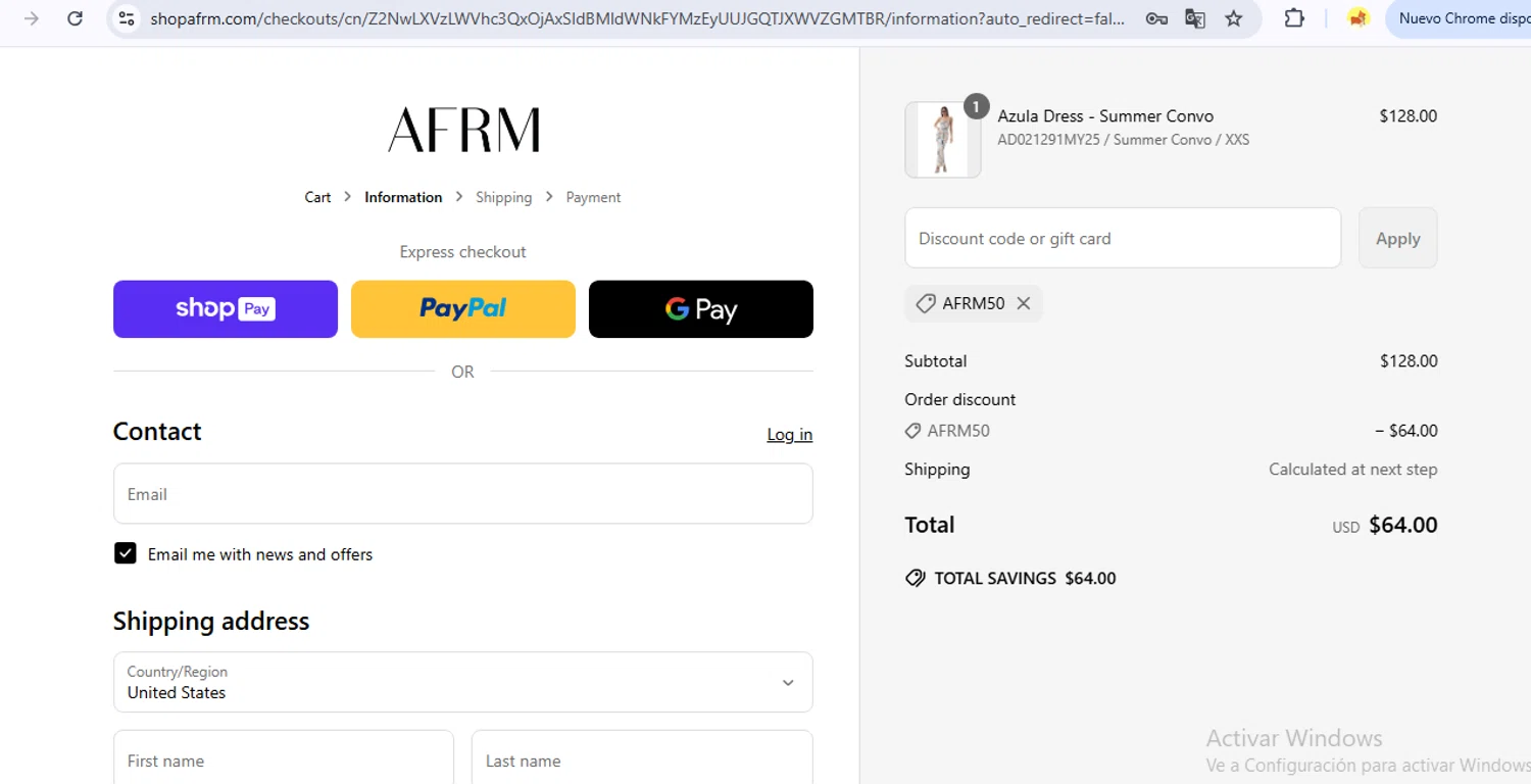 AFRM discount code screenshot showing code AFRM50 applied at AFRM checkout page. Uploaded by SimplyCodes community member FortunateSeeker1824 on May 27, 2025
