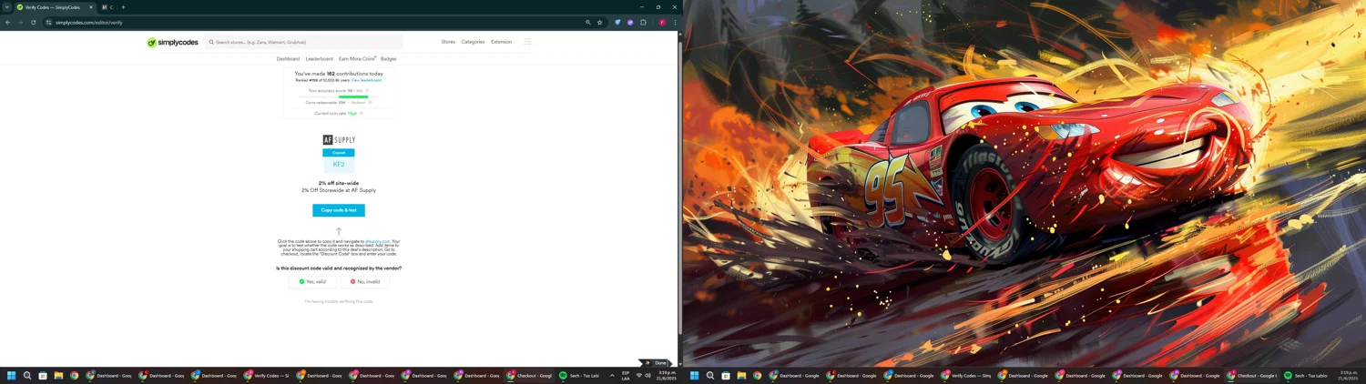 AF Supply discount code screenshot showing code KF2 applied at AF Supply checkout page. Uploaded by SimplyCodes community member ExtraordinaryVirtuoso281 on Jun 21, 2025