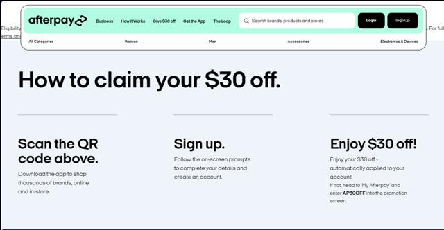 Afterpay checkout page showing Afterpay promo code box | Screenshot taken by SimplyCodes community member on Dec 16, 2023