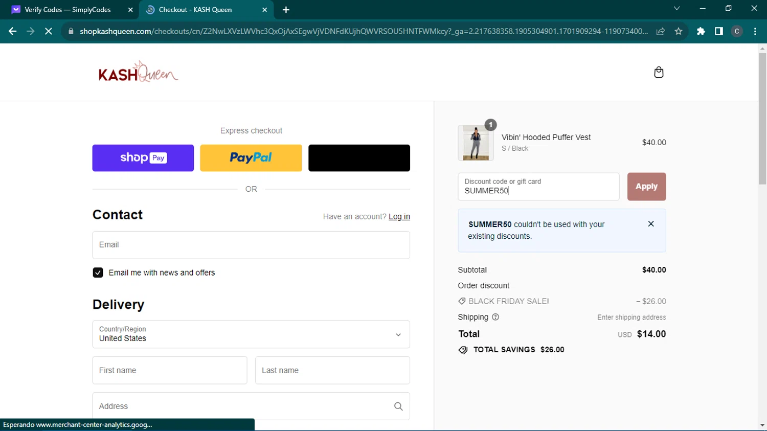 Afterpay checkout page showing Afterpay promo code box | Screenshot taken by SimplyCodes community member on Dec 7, 2023