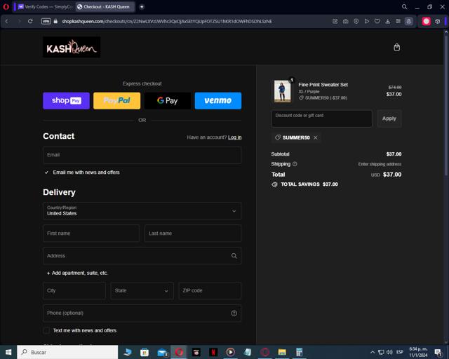 Afterpay checkout page showing Afterpay promo code box | Screenshot taken by SimplyCodes community member on Jan 11, 2024