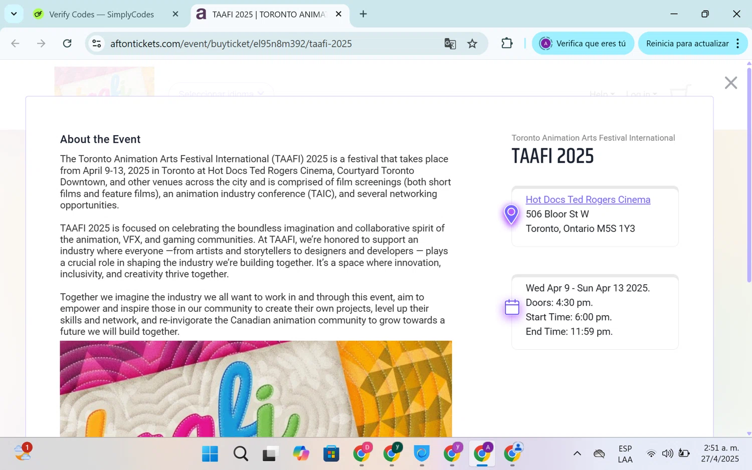 Afton Tickets promo code screenshot showing code TAAFI2025xTYS applied at Afton Tickets checkout page. Uploaded by SimplyCodes community member SEANJOHN55 on Apr 27, 2025