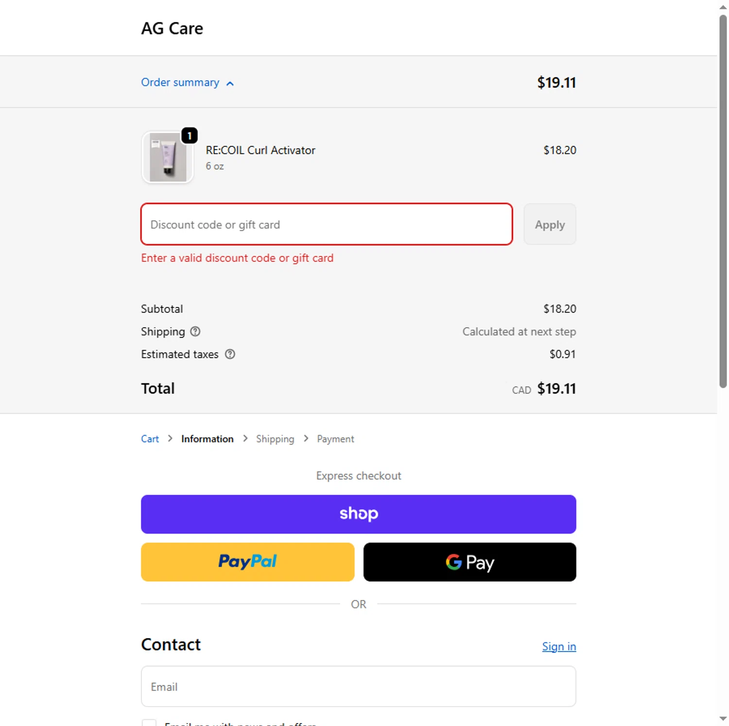 AG Care discount code screenshot showing code GUIDO20 applied at AG Care checkout page. Uploaded by SimplyCodes community member Leannysv7lla on Nov 14, 2025