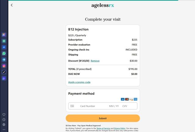 AgelessRx checkout page showing AgelessRx promo code box | Screenshot taken by SimplyCodes community member on Sep 10, 2025