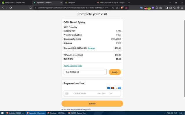 AgelessRx checkout page showing AgelessRx promo code box | Screenshot taken by SimplyCodes community member on Aug 22, 2025