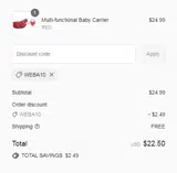 WEBA10 coupon verification screenshot