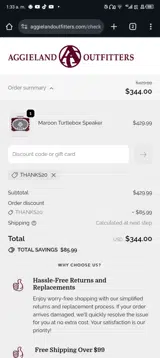 THANKS20 coupon verification screenshot