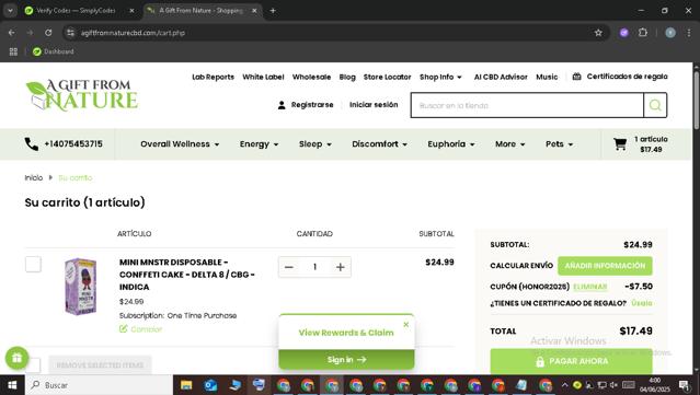 A Gift From Nature checkout page showing A Gift From Nature coupon code box | Screenshot taken by SimplyCodes community member on Jun 4, 2025