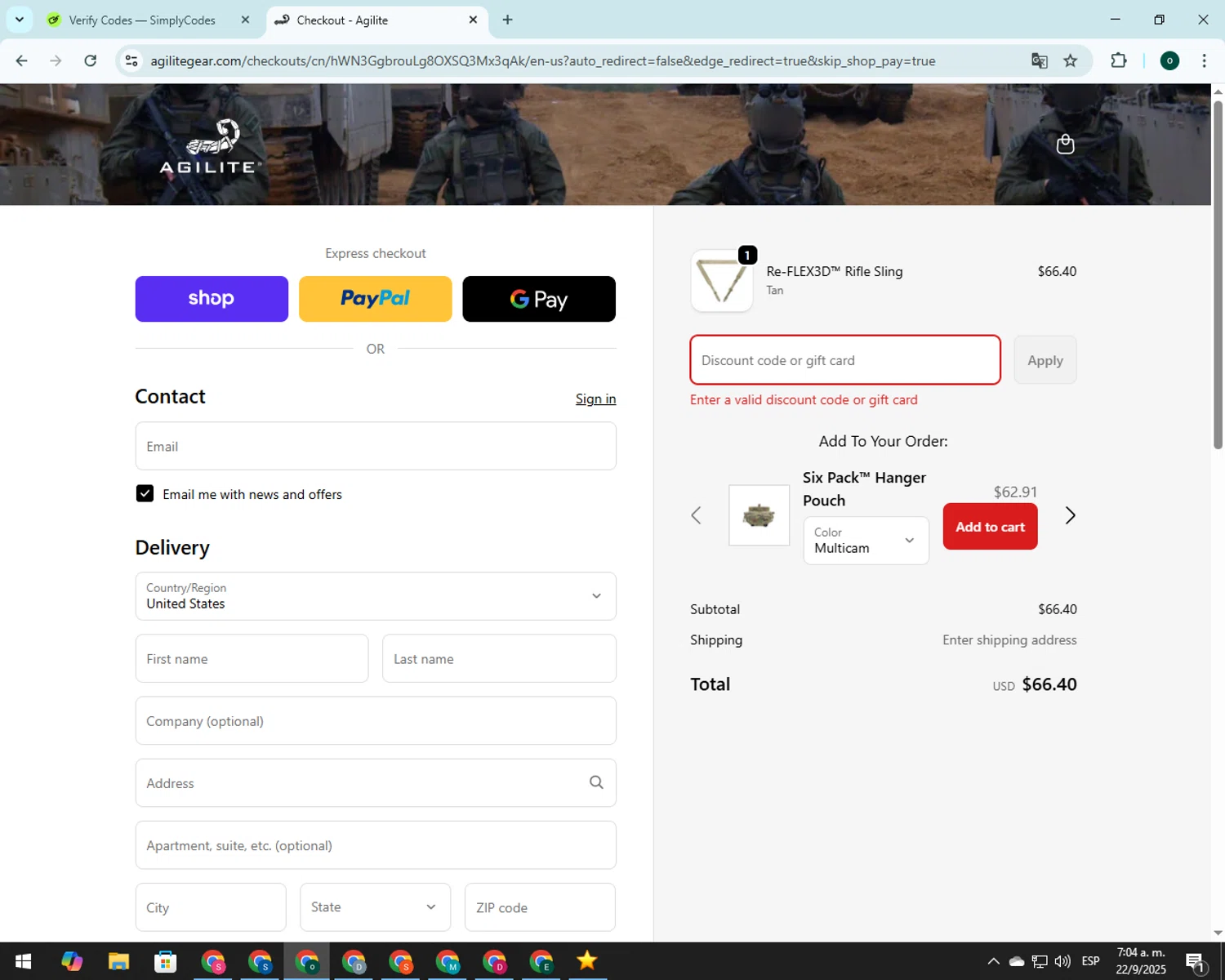 Agilite discount code screenshot showing code GETMYSTUFF15290 applied at Agilite checkout page. Uploaded by SimplyCodes community member 00000008 on Sep 22, 2025
