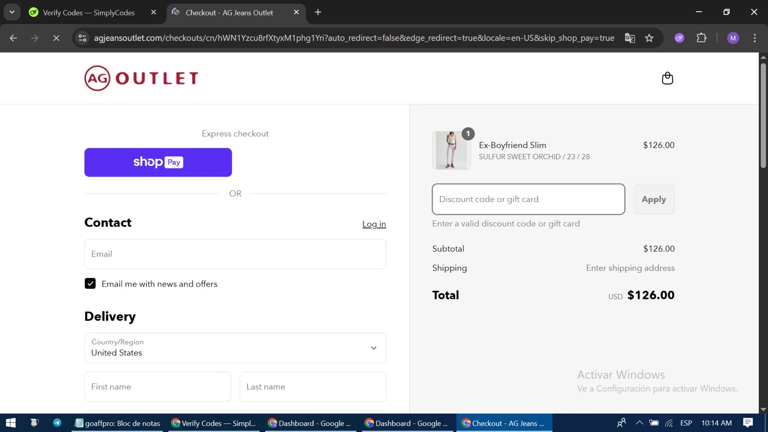 AG Jeans Outlet coupon code screenshot showing code EXTRA_25%_OFF applied at AG Jeans Outlet checkout page. Uploaded by SimplyCodes community member CodeLegend9632 on Aug 8, 2025
