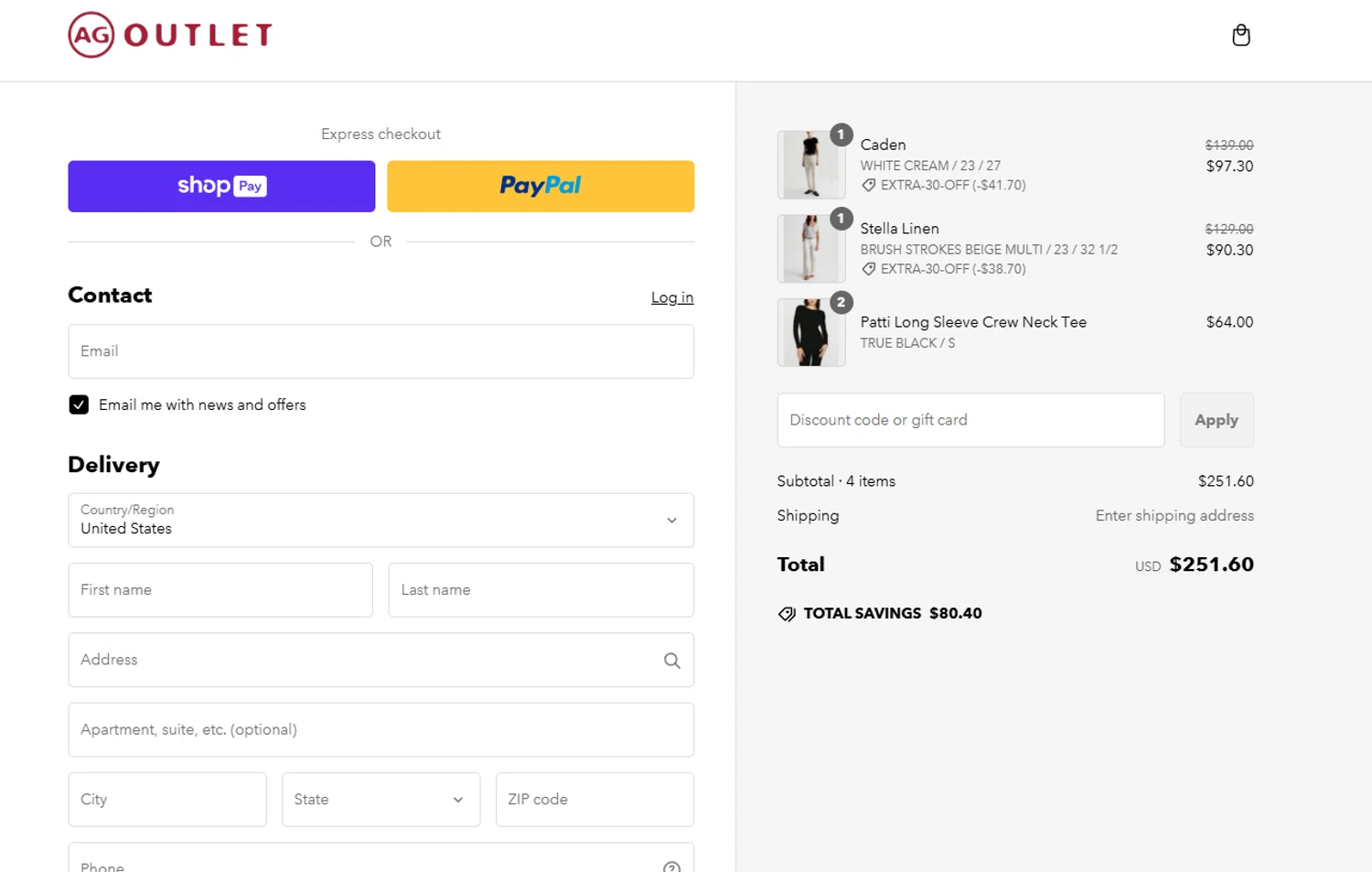 AG Jeans Outlet coupon code screenshot showing code EXTRA-30-OFF applied at AG Jeans Outlet checkout page. Uploaded by SimplyCodes community member valeriaantonieta on Mar 3, 2025