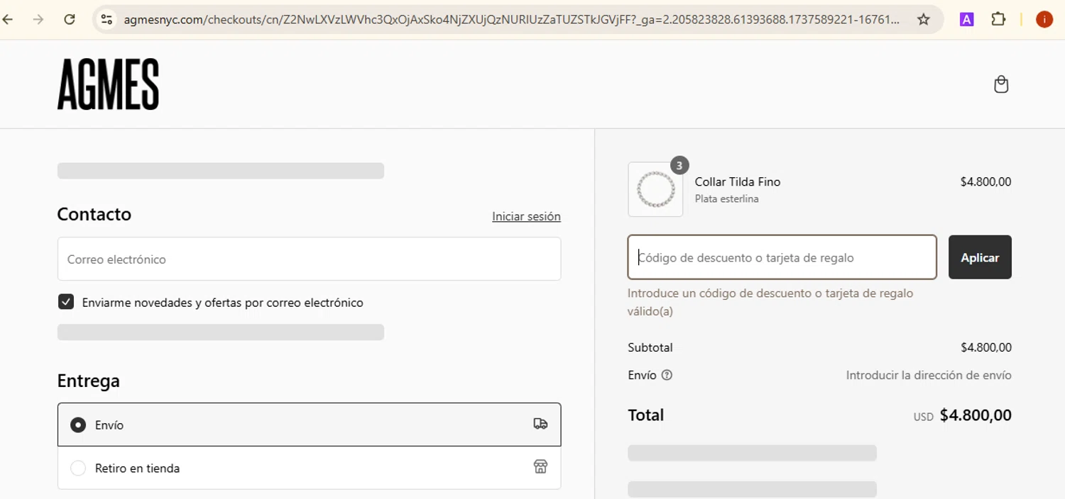 Agmes discount code screenshot showing code W10-JMIGUEL-1-6-25 applied at Agmes checkout page. Uploaded by SimplyCodes community member SmartMaestro6853 on Jan 22, 2025