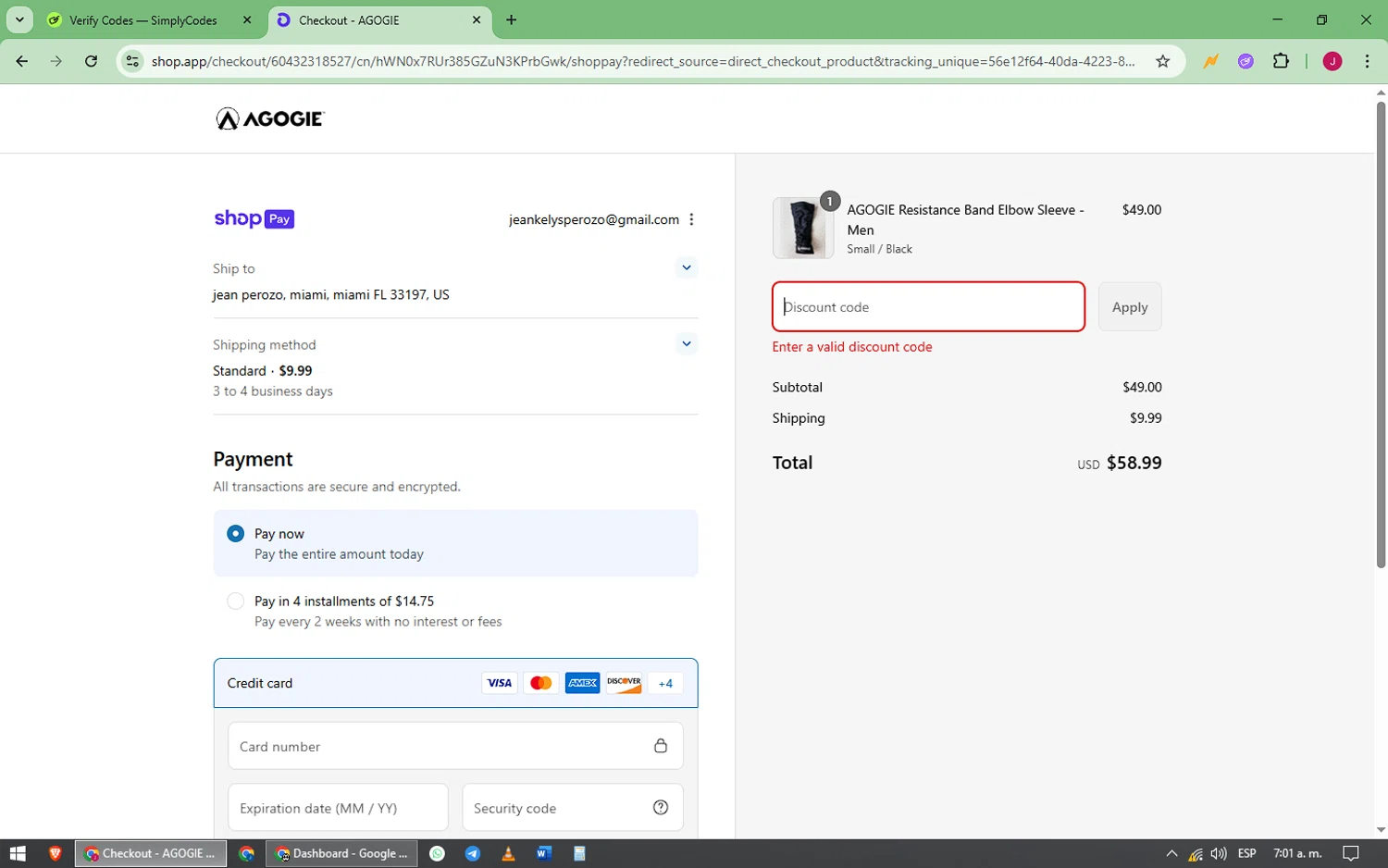 Agogie promo code screenshot showing code WELCOME10 applied at Agogie checkout page. Uploaded by SimplyCodes community member joaojesus on Jul 23, 2025
