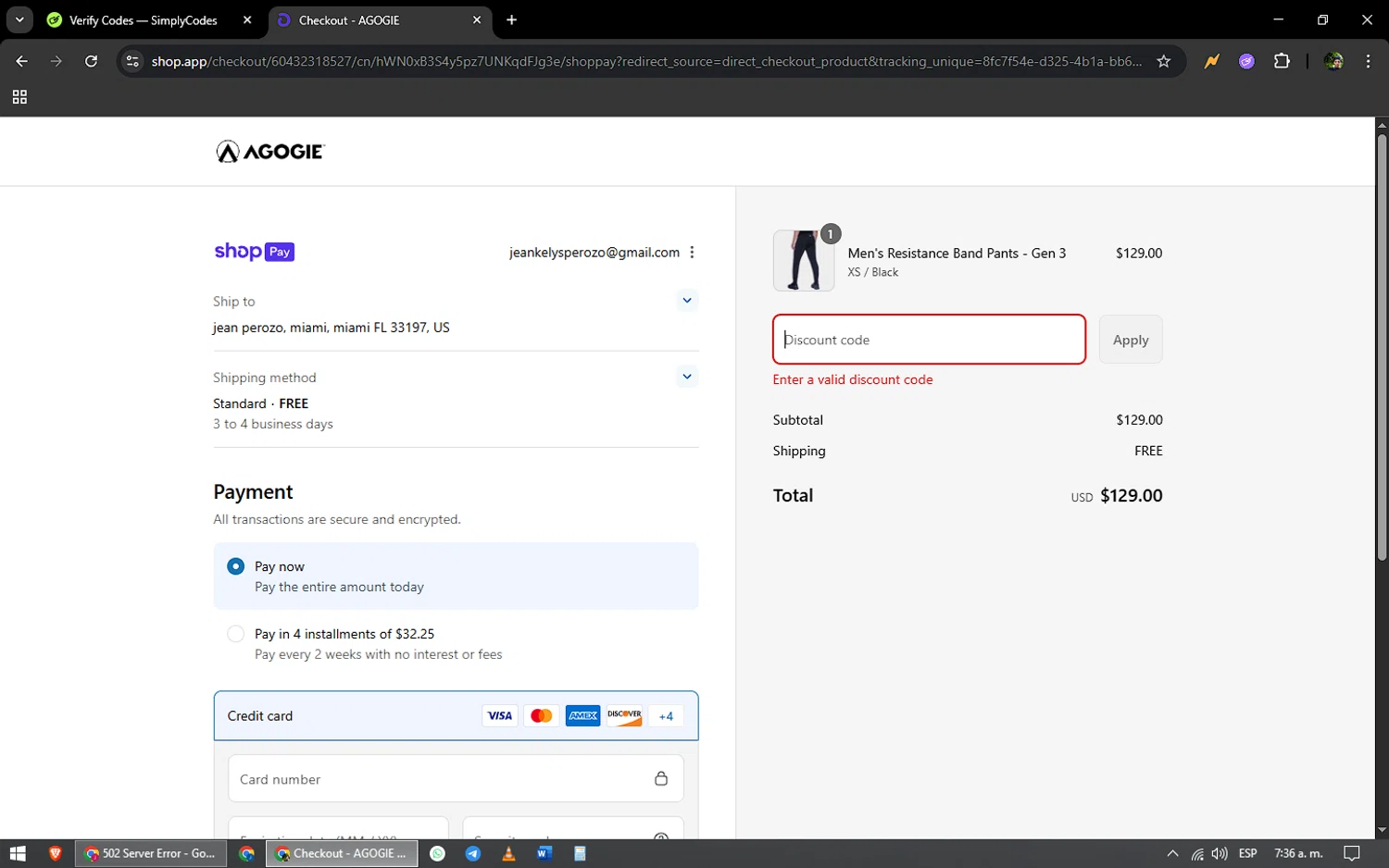 Agogie promo code screenshot showing code WELCOME10 applied at Agogie checkout page. Uploaded by SimplyCodes community member yonaiker on Jul 23, 2025