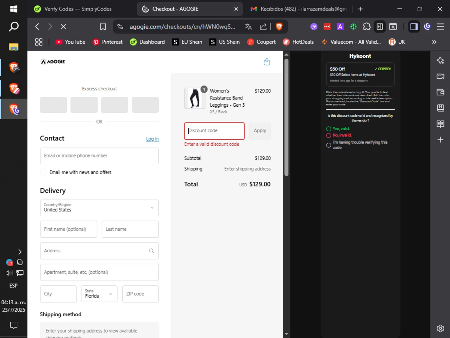 Agogie promo code screenshot showing code JORDISCHAPMAN applied at Agogie checkout page. Uploaded by SimplyCodes community member ilarrazaM4 on Jul 23, 2025