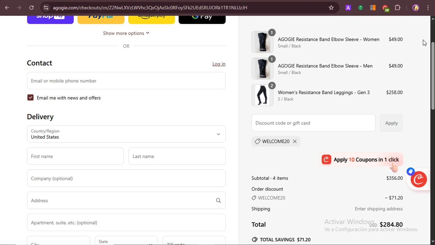 Agogie promo code screenshot showing code WELCOME20 applied at Agogie checkout page. Uploaded by SimplyCodes community member GoldAce5838 on May 25, 2025