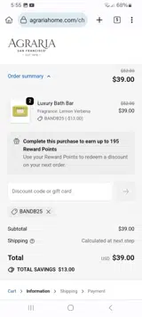 BANDB25 coupon verification screenshot