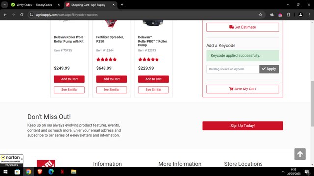 Agri Supply checkout page showing Agri Supply coupon code box | Screenshot taken by SimplyCodes community member on May 26, 2025