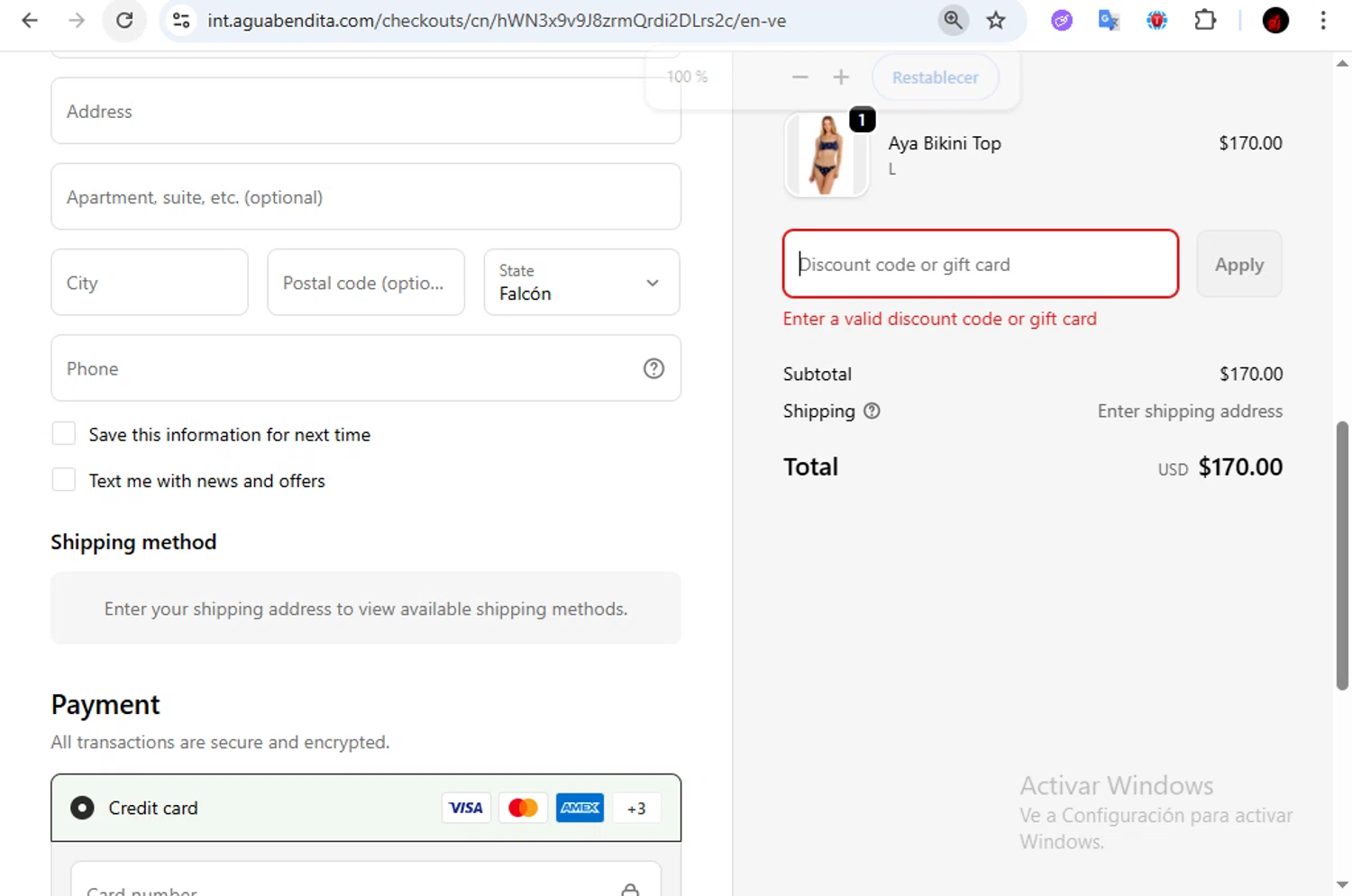 Agua Bendita promo code screenshot showing code COMEBACK04 applied at Agua Bendita checkout page. Uploaded by SimplyCodes community member Francisco01 on Oct 10, 2025