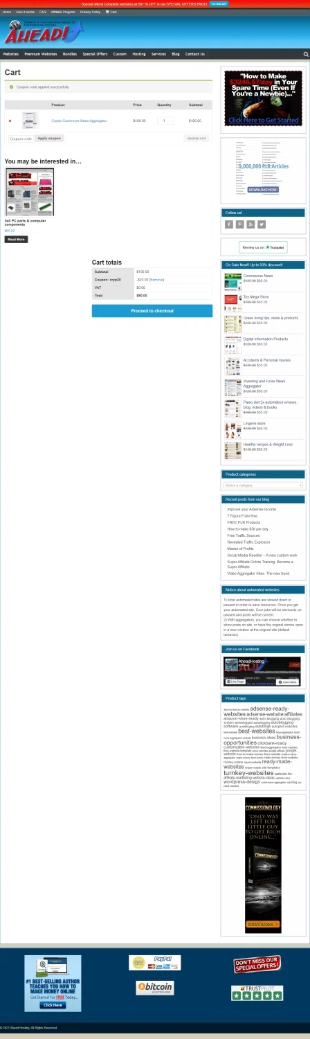 Ahead Hosting checkout page showing Ahead Hosting promo code box | Screenshot taken by SimplyCodes community member on Jan 11, 2021