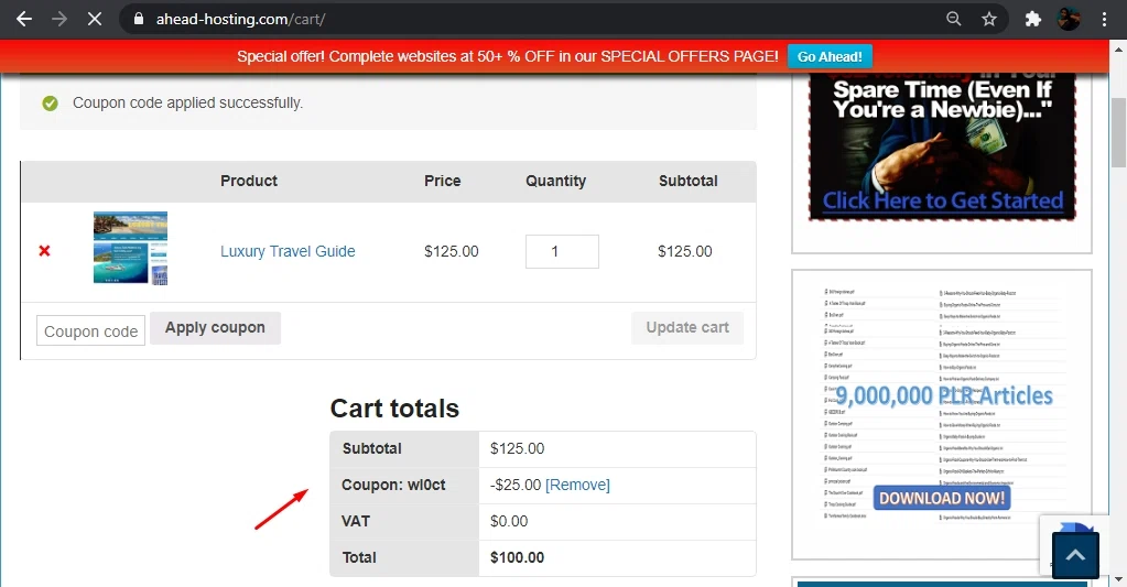 Ahead Hosting checkout page showing Ahead Hosting promo code box | Screenshot taken by SimplyCodes community member on Jul 23, 2021