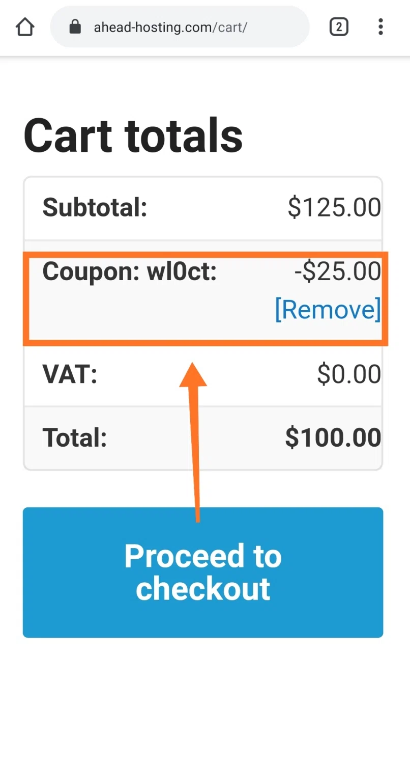 Ahead Hosting checkout page showing Ahead Hosting promo code box | Screenshot taken by SimplyCodes community member on Feb 10, 2021