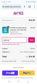 FIRST20 coupon verification screenshot
