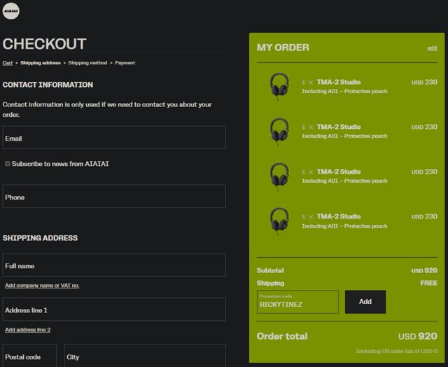 AIAIAI checkout page showing AIAIAI promo code box | Screenshot taken by SimplyCodes community member on Jun 22, 2024