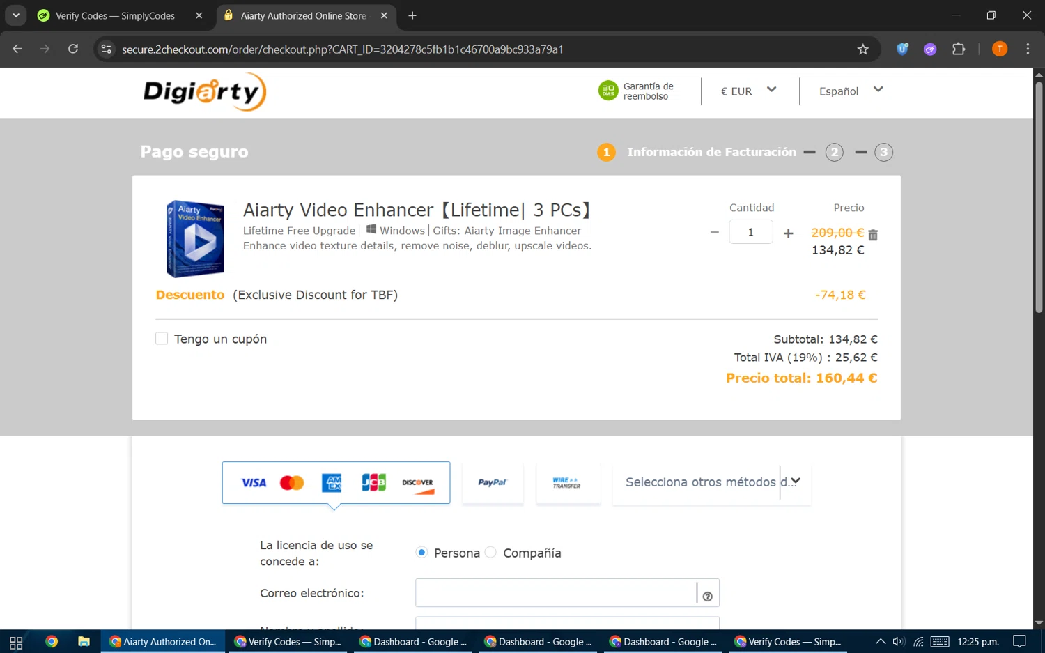 Aiarty Image Enhancer promo code screenshot showing code TBFEXTRA applied at Aiarty Image Enhancer checkout page. Uploaded by SimplyCodes community member EpicHero3141 on Nov 18, 2025