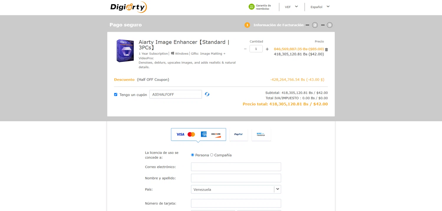 Aiarty Image Enhancer promo code screenshot showing code AIEHALFOFF applied at Aiarty Image Enhancer checkout page. Uploaded by SimplyCodes community member Dorothy on Jun 12, 2025