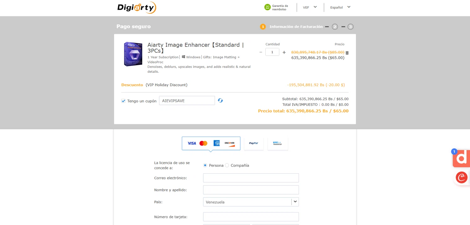 Aiarty Image Enhancer promo code screenshot showing code AIEVIPSAVE applied at Aiarty Image Enhancer checkout page. Uploaded by SimplyCodes community member Dorothy on Jun 8, 2025