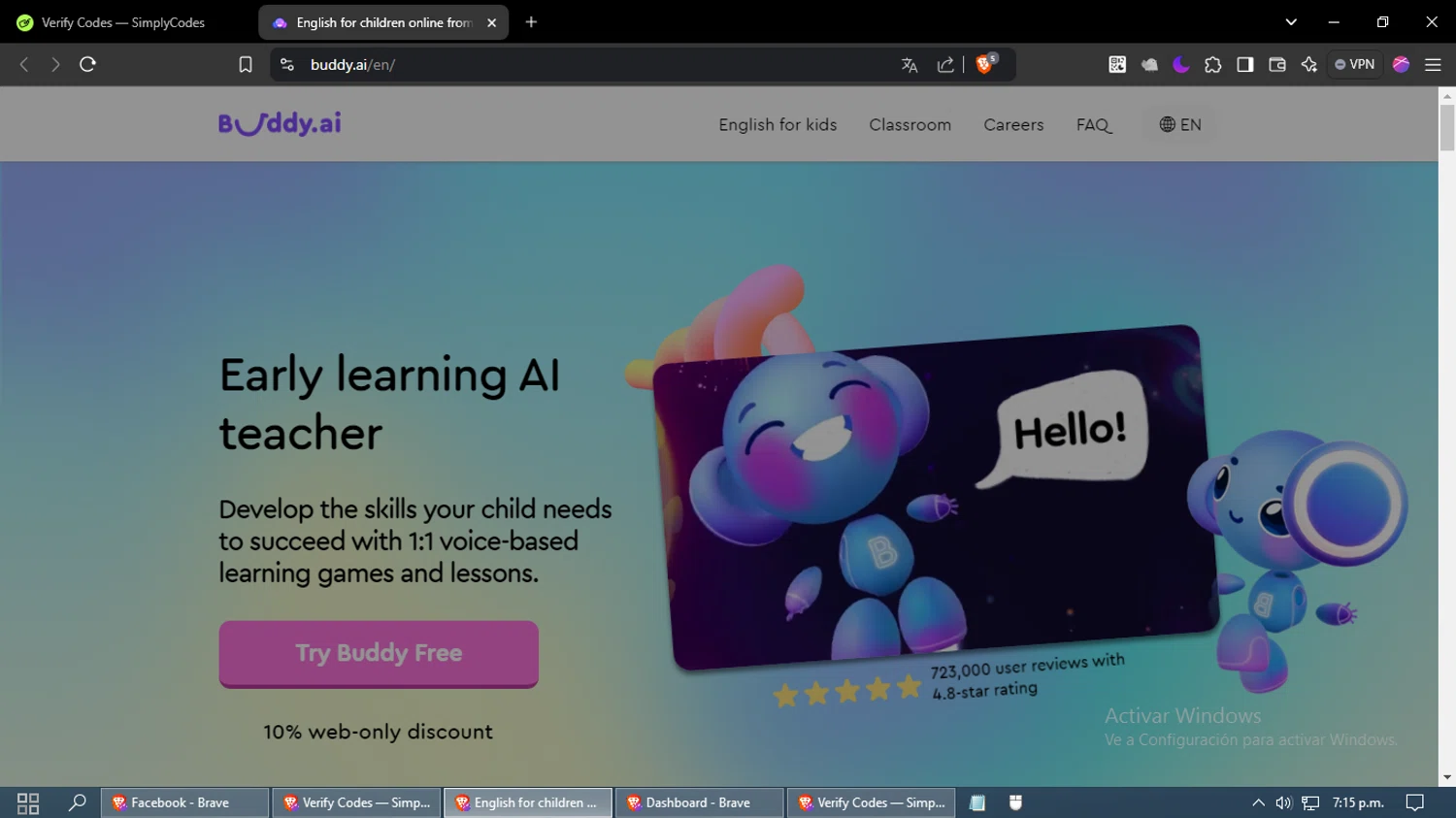 AI Buddy checkout page showing AI Buddy promo code box | Screenshot taken by SimplyCodes community member on Nov 23, 2024