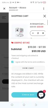 CODEPO coupon verification screenshot