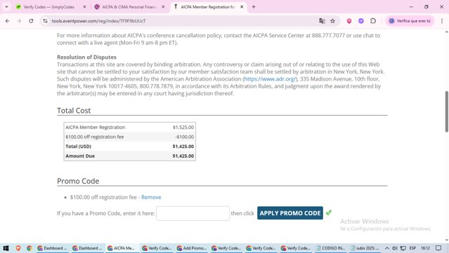 AICPA & CIMA checkout page showing AICPA & CIMA promo code box | Screenshot taken by SimplyCodes community member on Sep 3, 2025