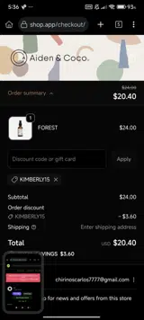KIMBERLY15 coupon verification screenshot