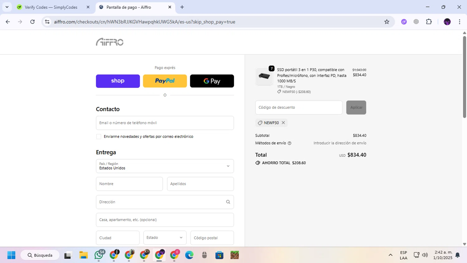 Aiffro promo code screenshot showing code NEWP30 applied at Aiffro checkout page. Uploaded by SimplyCodes community member GloriousGuardian9063 on Oct 1, 2025