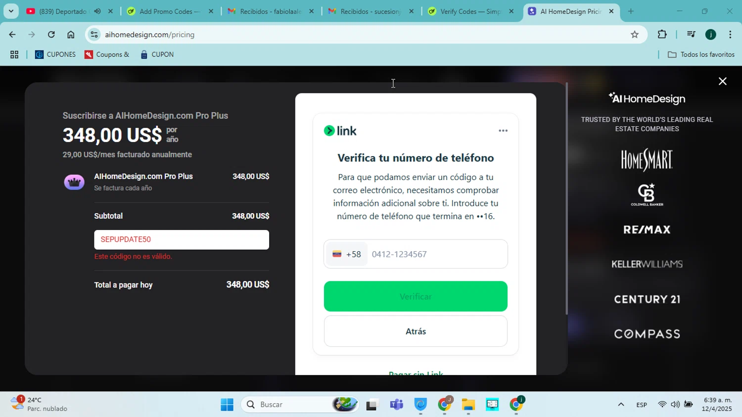 AI HomeDesign promo code screenshot showing code SEPUPDATE50 applied at AI HomeDesign checkout page. Uploaded by SimplyCodes community member jorgejavierherrera on Apr 12, 2025
