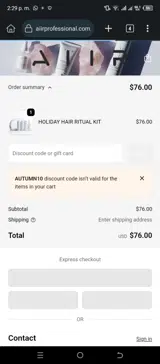 AUTUMN10 coupon verification screenshot