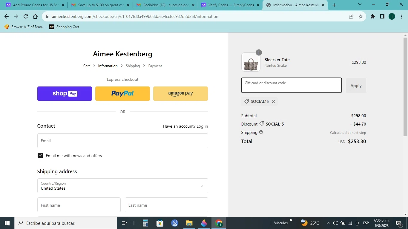 where to use AIMEE KESTENBERG promo code box