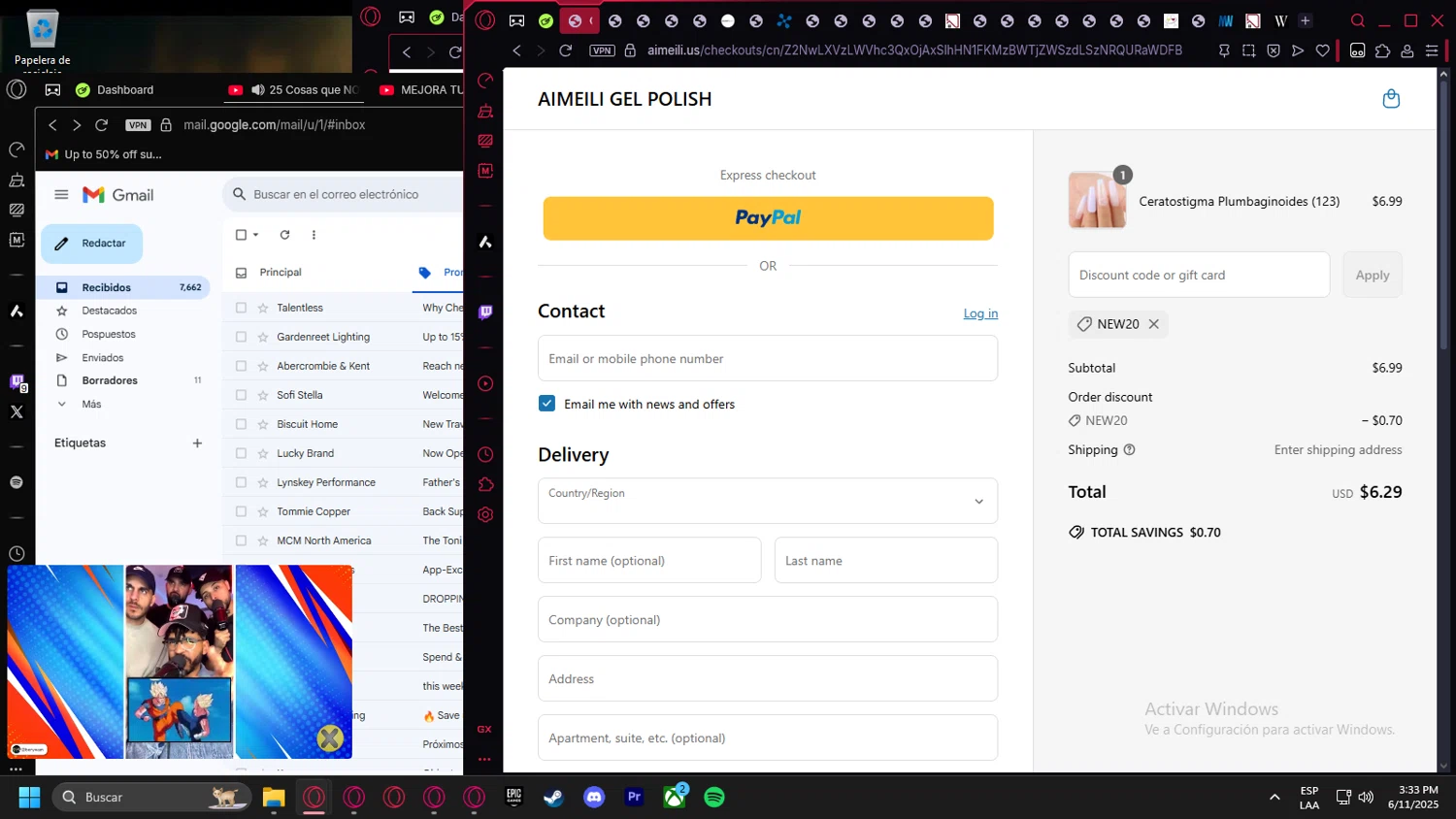 AIMEILI GEL POLISH promo code screenshot showing code NEW20 applied at AIMEILI GEL POLISH checkout page. Uploaded by SimplyCodes community member Billyyou on Jun 11, 2025