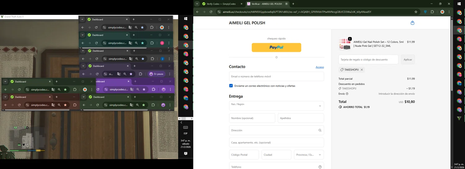 AIMEILI GEL POLISH checkout page showing AIMEILI GEL POLISH promo code box | Screenshot taken by SimplyCodes community member on Feb 21, 2026
