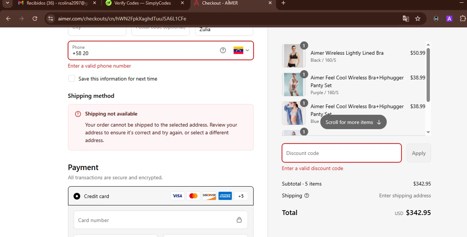 Aimer coupon code screenshot showing code DM20 applied at Aimer checkout page. Uploaded by SimplyCodes community member WonderWarden594 on Aug 26, 2025