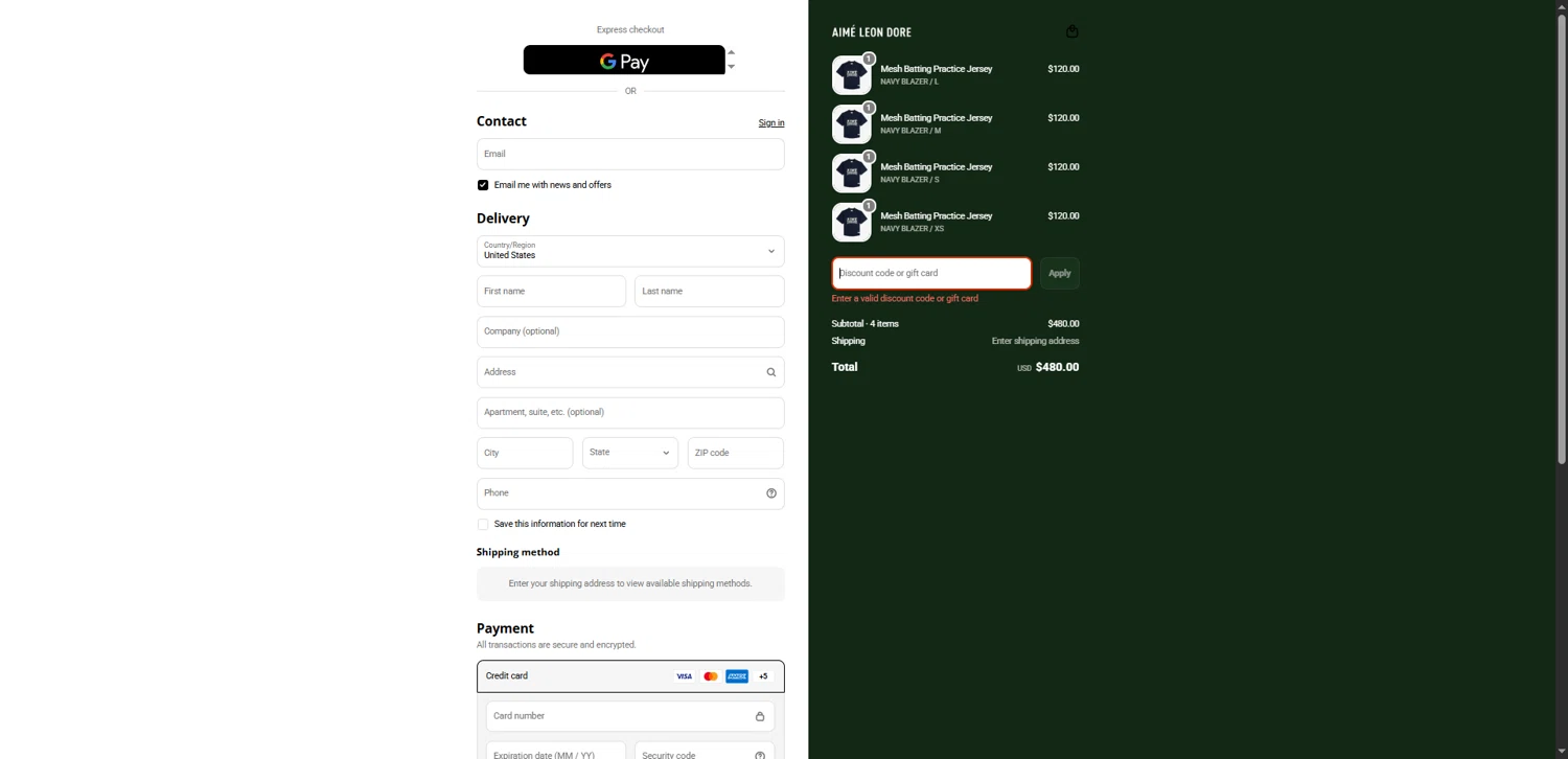 Aimé Leon Dore promo code screenshot showing code EKZDR5YKCA79 applied at Aimé Leon Dore checkout page. Uploaded by SimplyCodes community member VictoriousBoss8742 on Feb 18, 2026