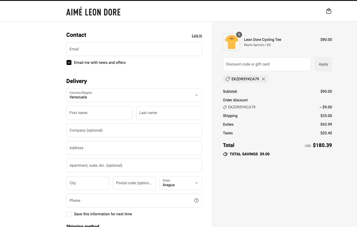 Aimé Leon Dore promo code screenshot showing code EKZDR5YKCA79 applied at Aimé Leon Dore checkout page. Uploaded by SimplyCodes community member ELOIN777 on Jul 18, 2025