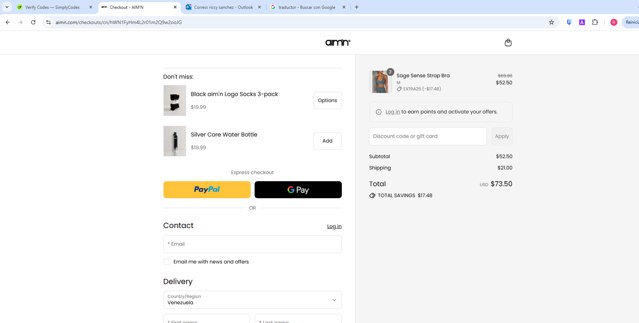 AIM'N NZ checkout page showing AIM'N NZ promo code box | Screenshot taken by SimplyCodes community member on Jul 31, 2025